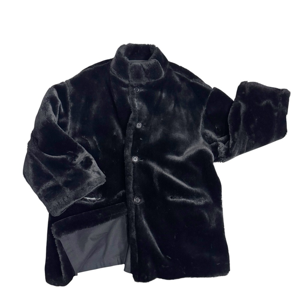 Steve by Searle Black Faux Fur Beaver Coat Size Medium MCM Mob Wife Old Money